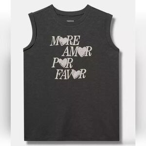 NWT Torrid 1 "More Amor Por Favor" Roll Sleeve Muscle Tank Love Sassy 2018-AD